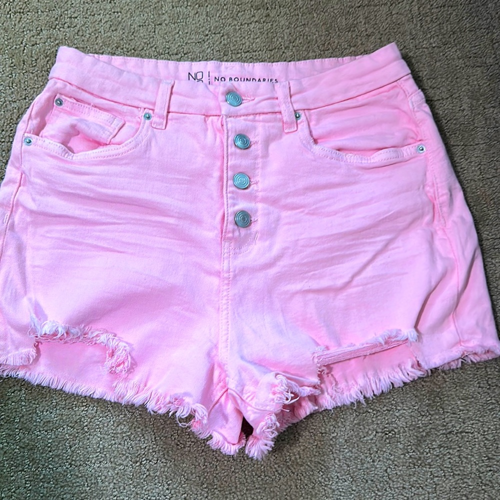 Stretchy pink shorts with button fly!